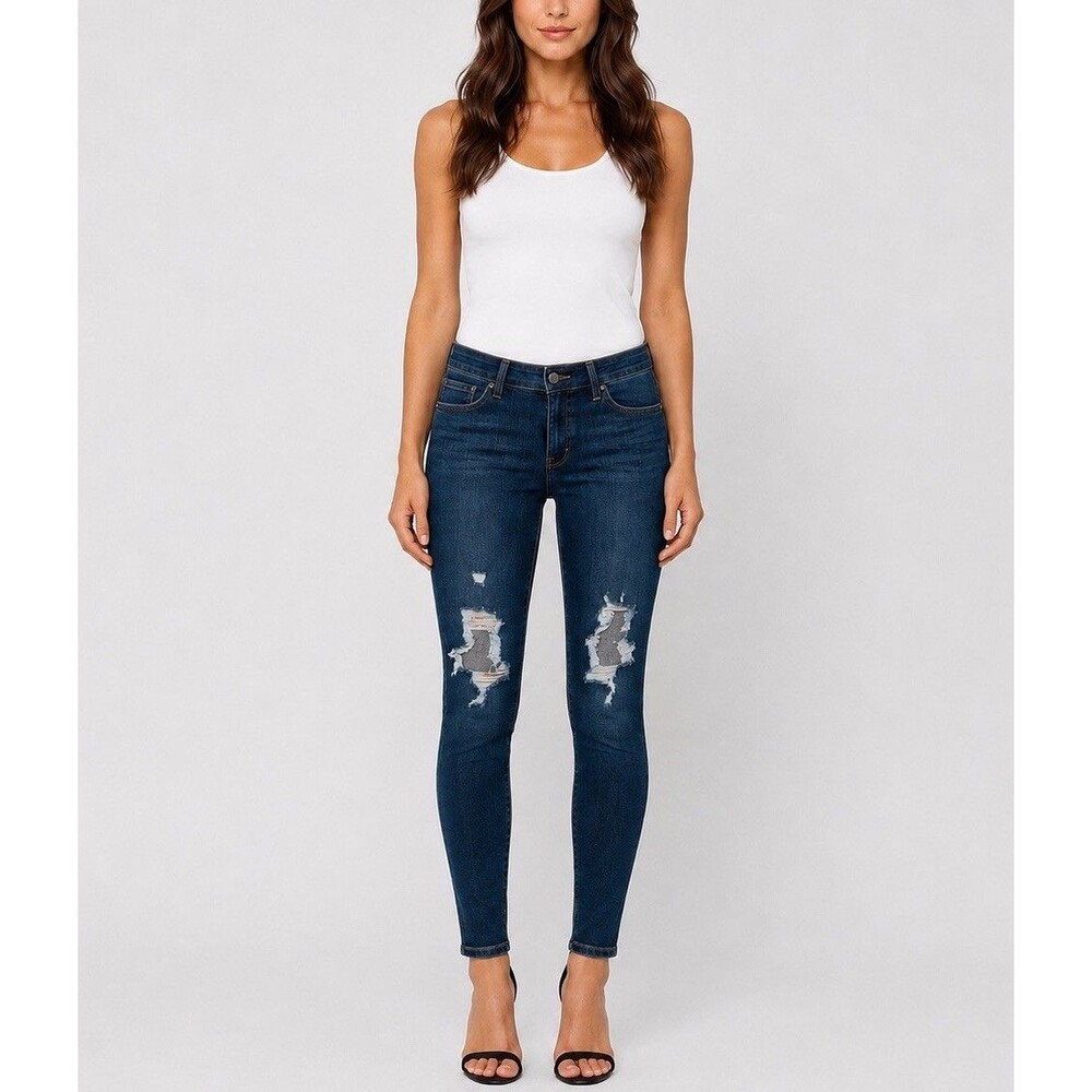 NWT Levis 711 Skinny Jeans 29x32 Mid Rise Indigo Ridge Blue Distressed Stretch